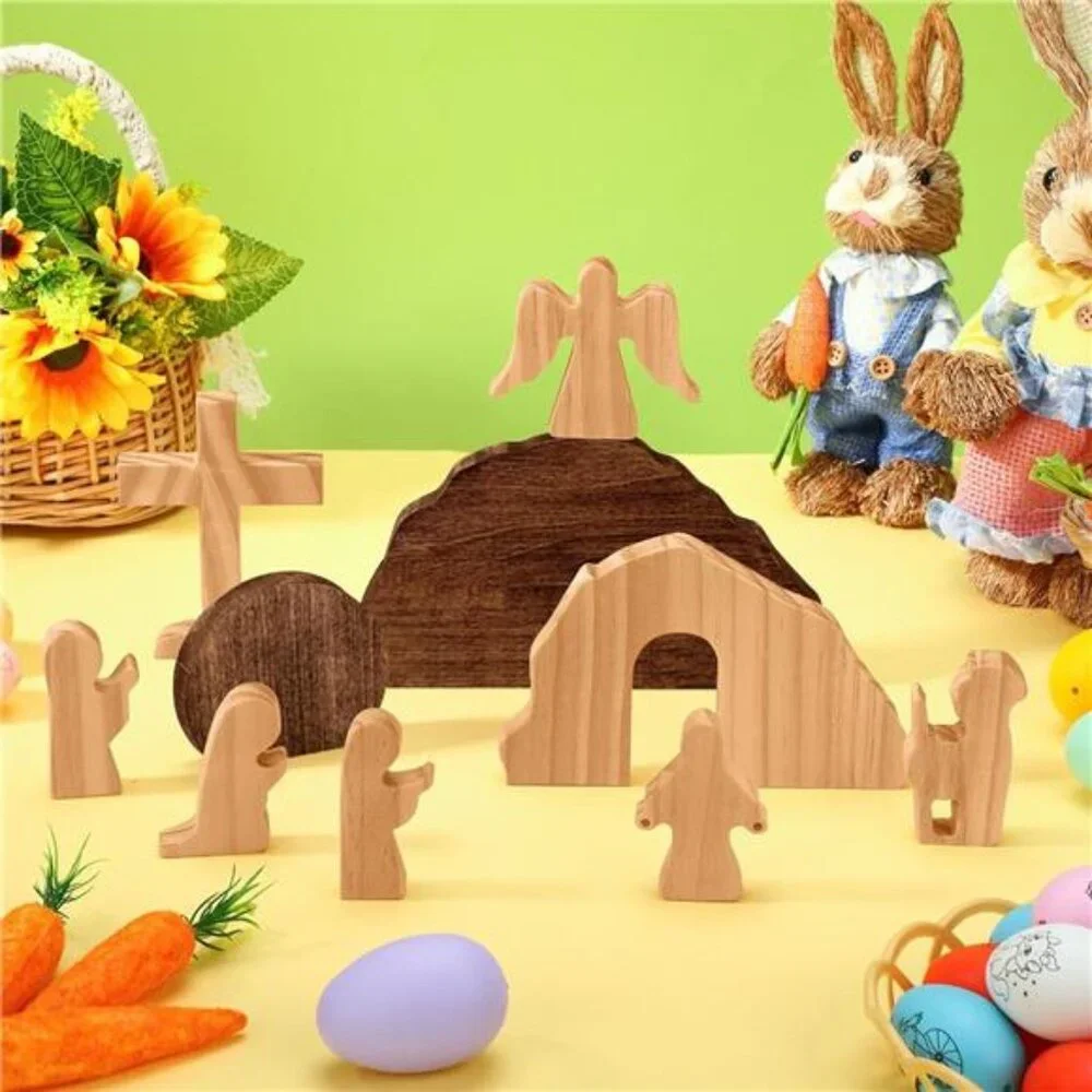 10 Pcs Easter Decorations - Easter Scene -Wooden Decoration